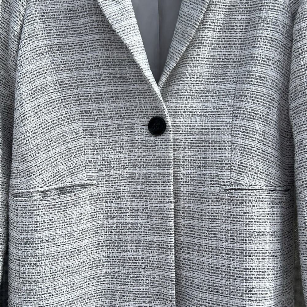 ASOS Long Tweed Blazer Jacket Pockets Size 6 White and Black Corpcore Work - Picture 3 of 16